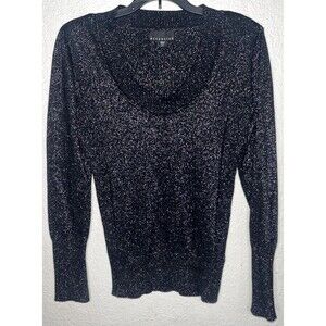 ATTENTION Metallic Sparkle Sweater Top Black Silver scoop neck Stretch knit Sz S